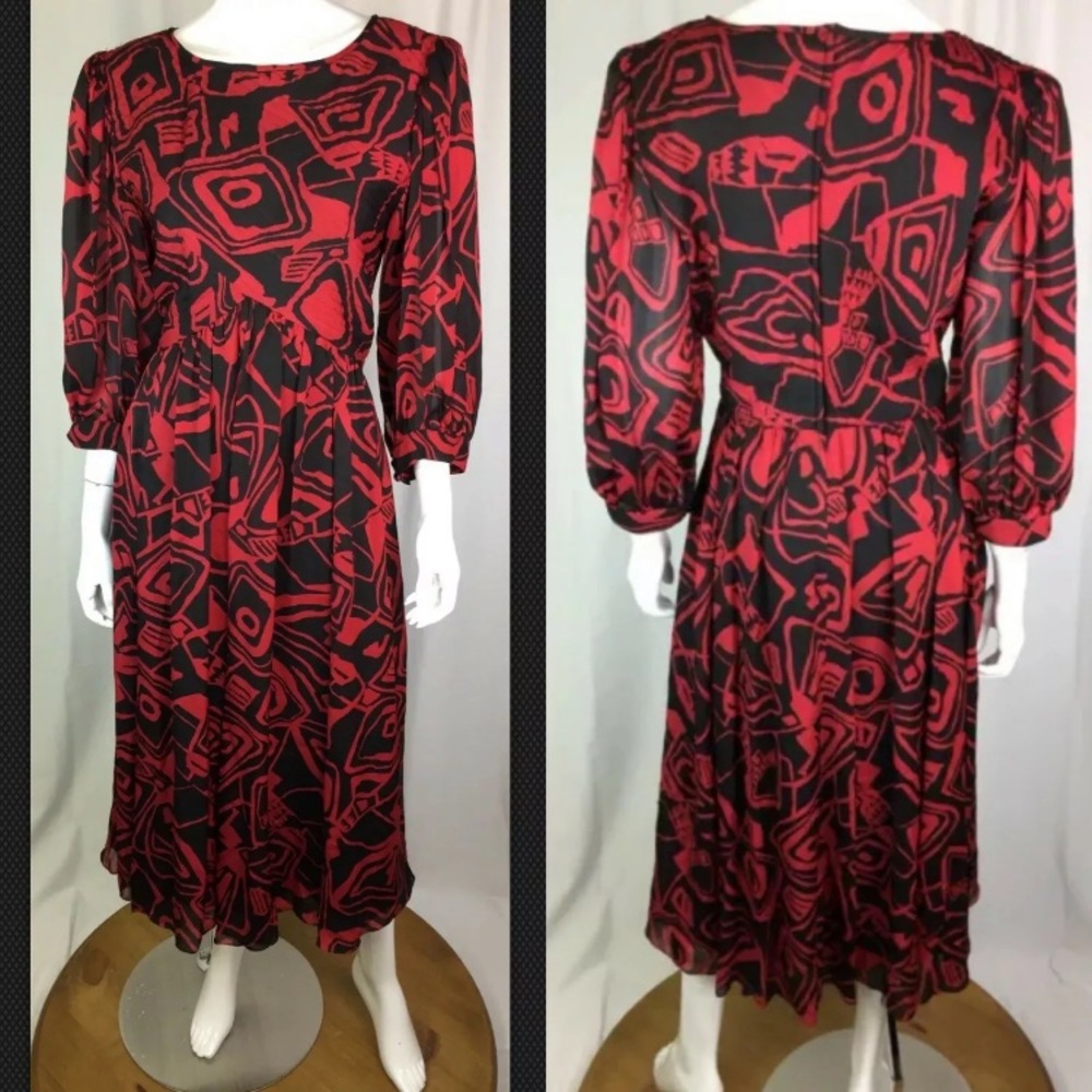 Albert Nipon 80s Silk Chiffon Pleated Flare Dress - image 1